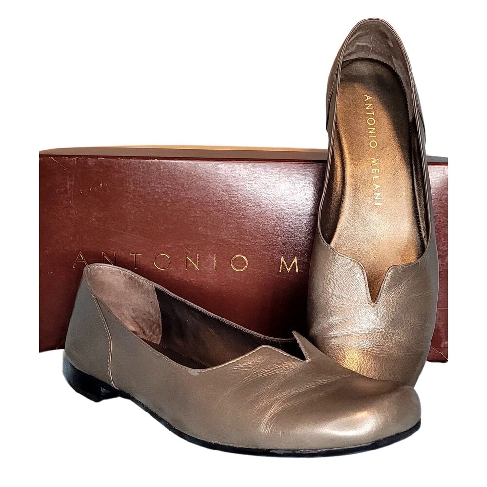 Antonio Melani Splendid 8M Steel Gray Flat Womens Genuine Leather Shoe Slip On